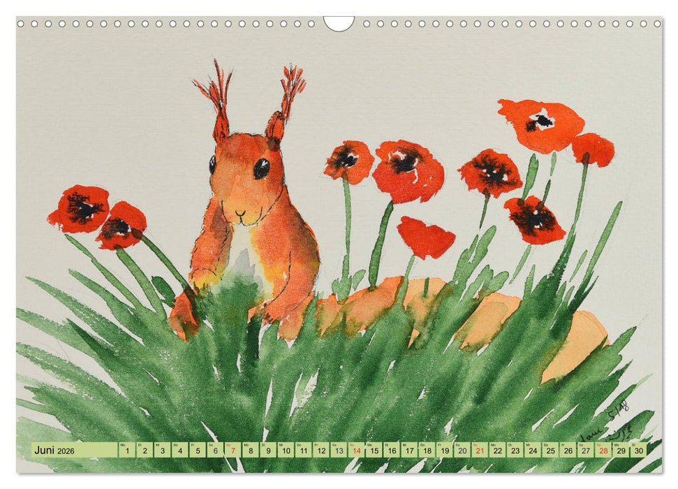 Eichhörnchen in Aquarell (CALVENDO Wandkalender 2026)