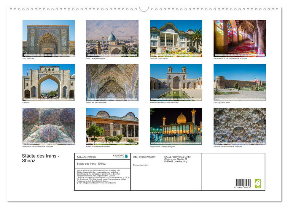 Städte des Irans - Shiraz (CALVENDO Wandkalender 2026)