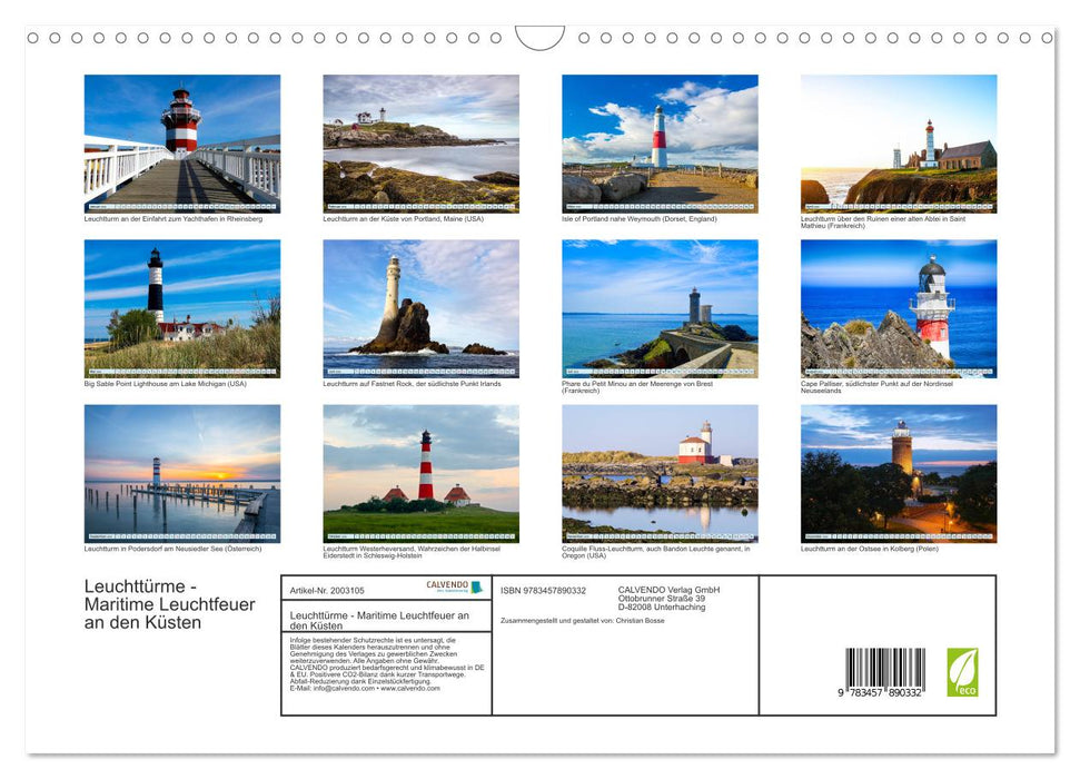 Leuchttürme - Maritime Leuchtfeuer an den Küsten (CALVENDO Wandkalender 2026)
