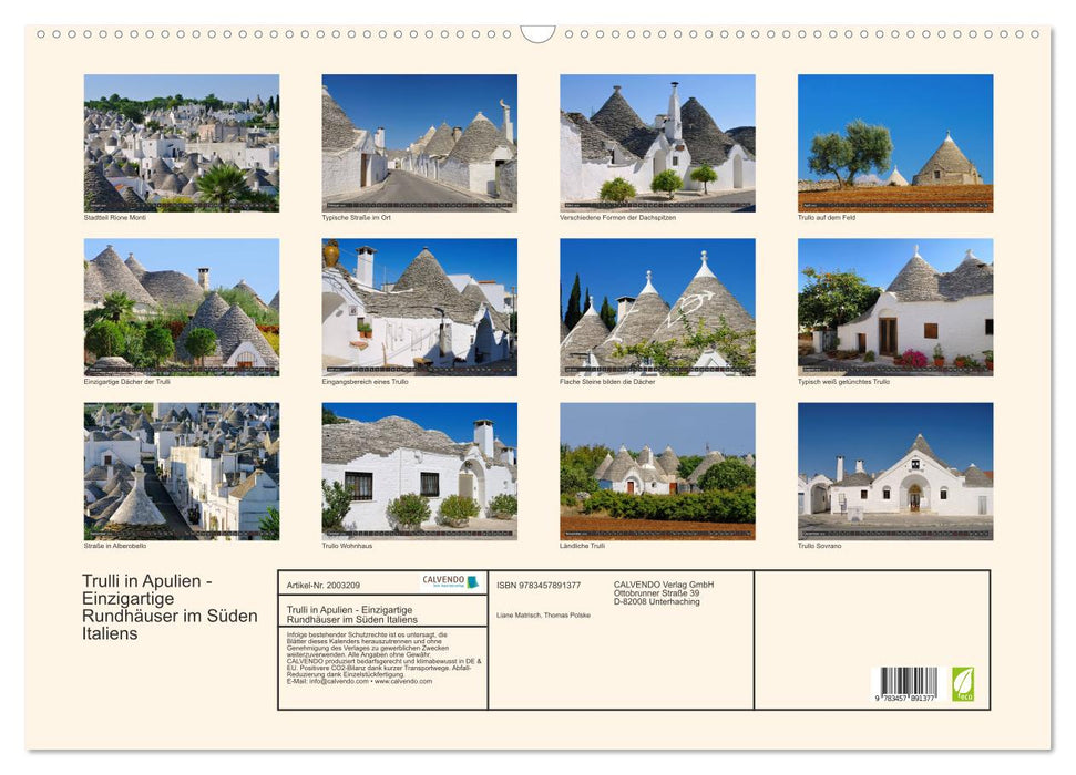 Trulli in Apulien - Einzigartige Rundhäuser im Süden Italiens (CALVENDO Wandkalender 2026)