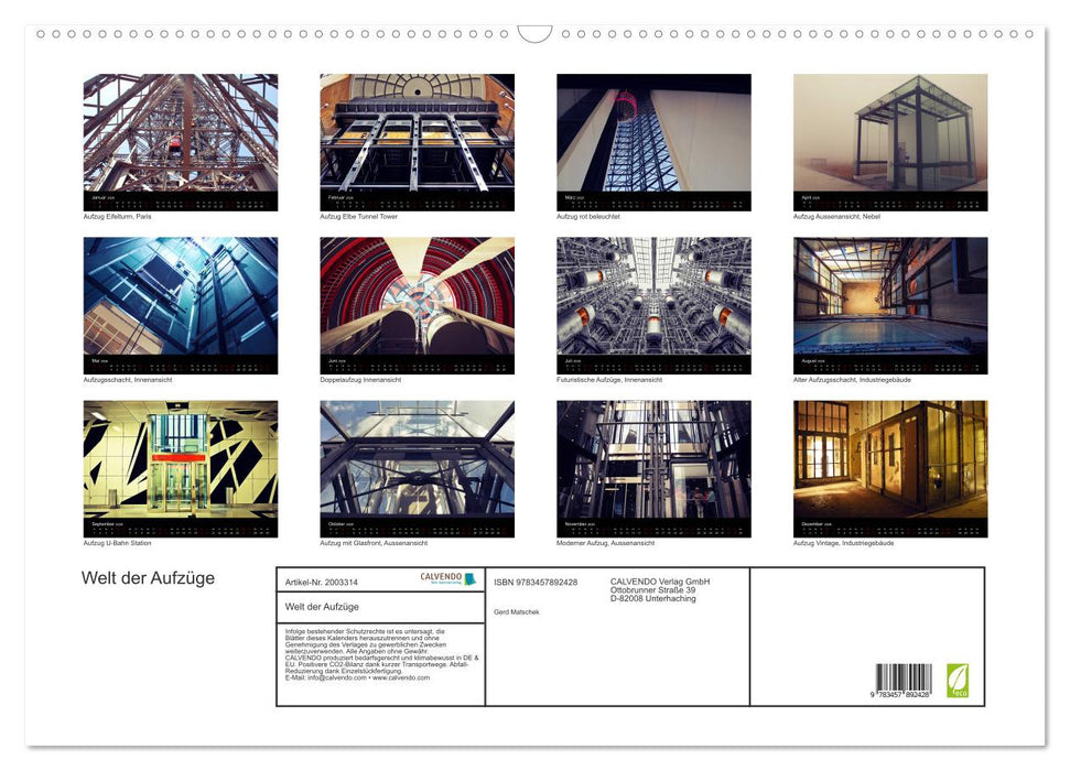 Welt der Aufzüge (CALVENDO Wandkalender 2026)