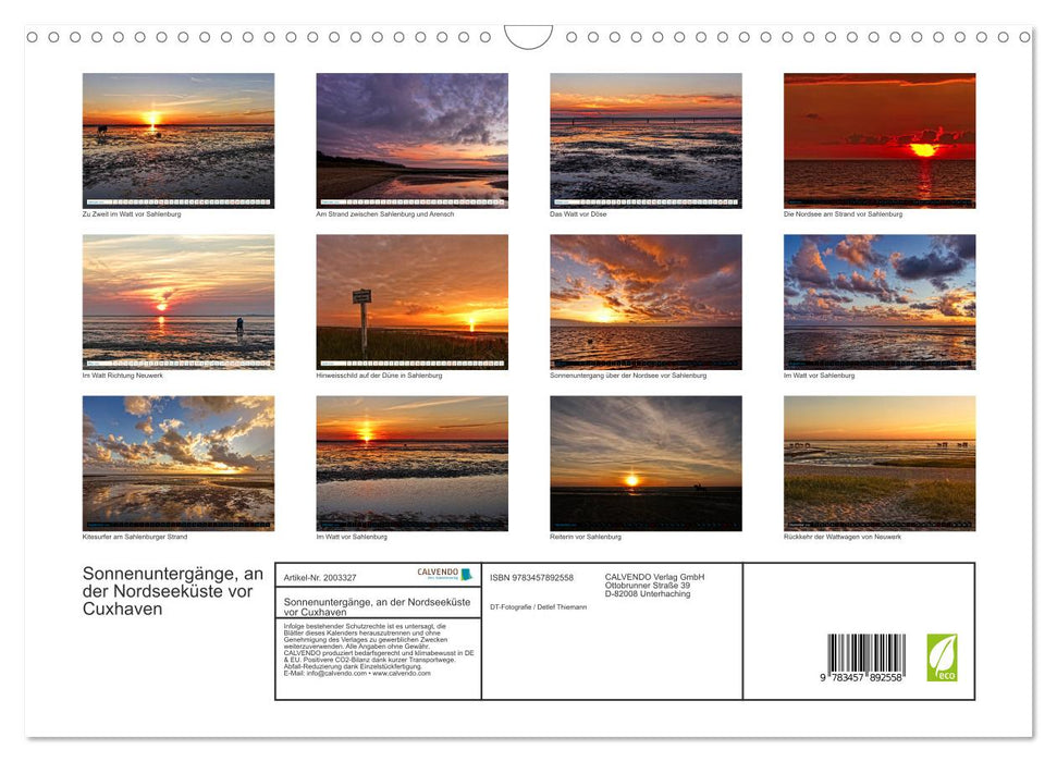 Sonnenuntergänge, an der Nordseeküste vor Cuxhaven (CALVENDO Wandkalender 2026)