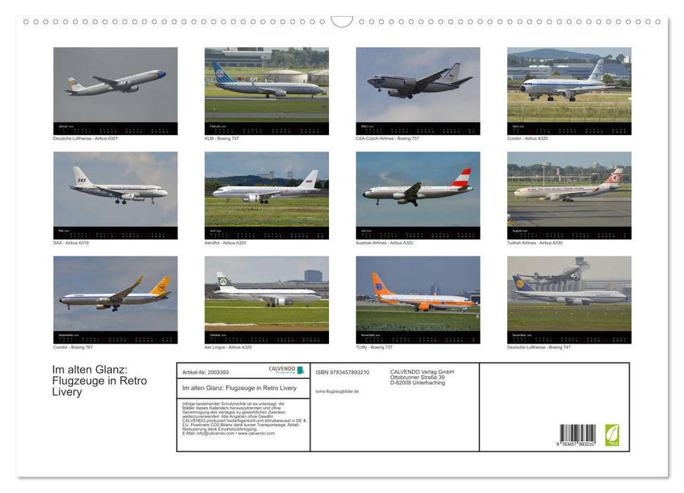 Im alten Glanz: Flugzeuge in Retro Livery (CALVENDO Wandkalender 2026)