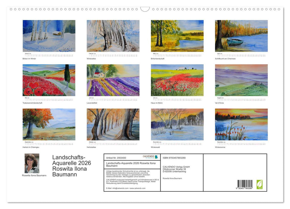 Landschafts-Aquarelle 2026 Roswita Ilona Baumann (CALVENDO Wandkalender 2026)