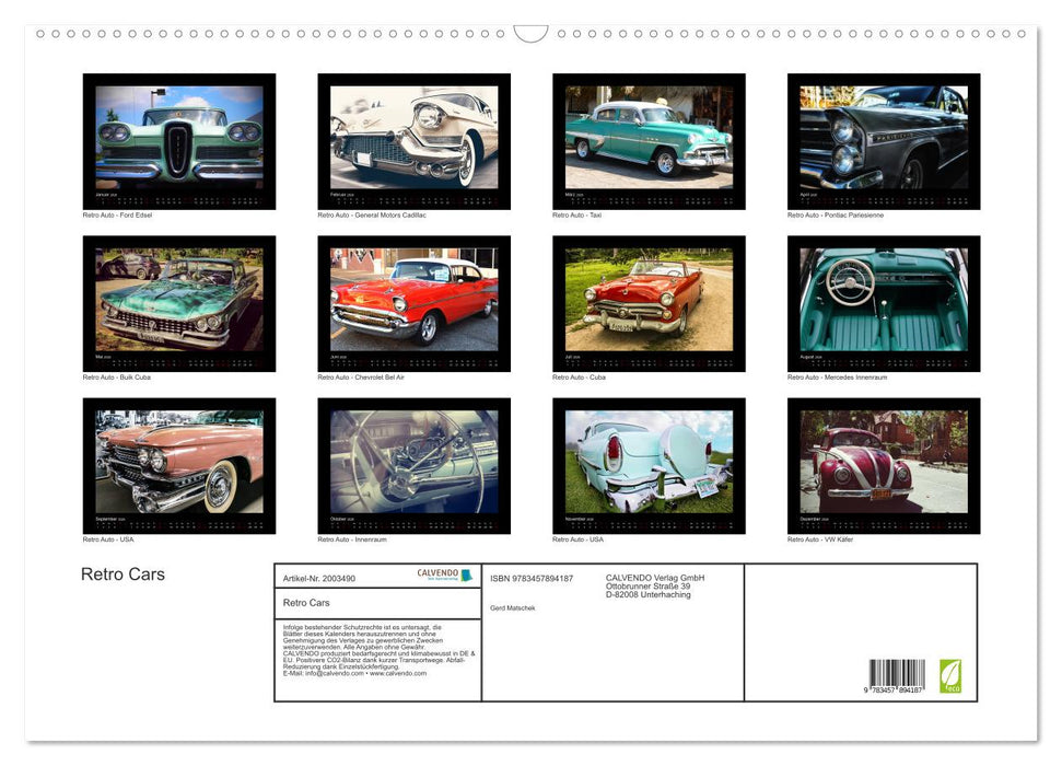Retro Cars (CALVENDO Wandkalender 2026)
