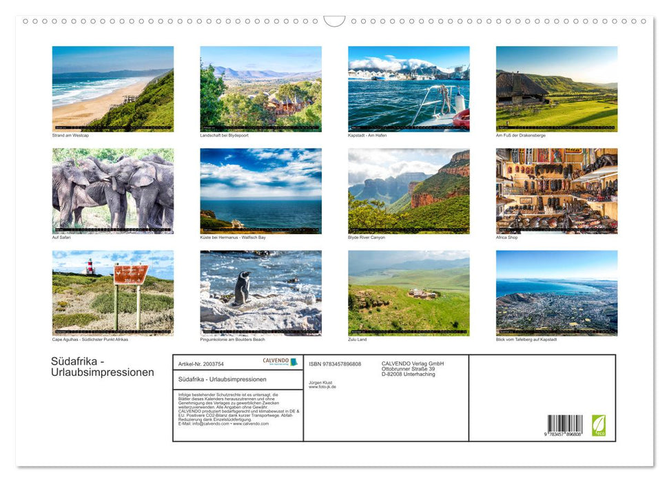 Südafrika - Urlaubsimpressionen (CALVENDO Wandkalender 2026)