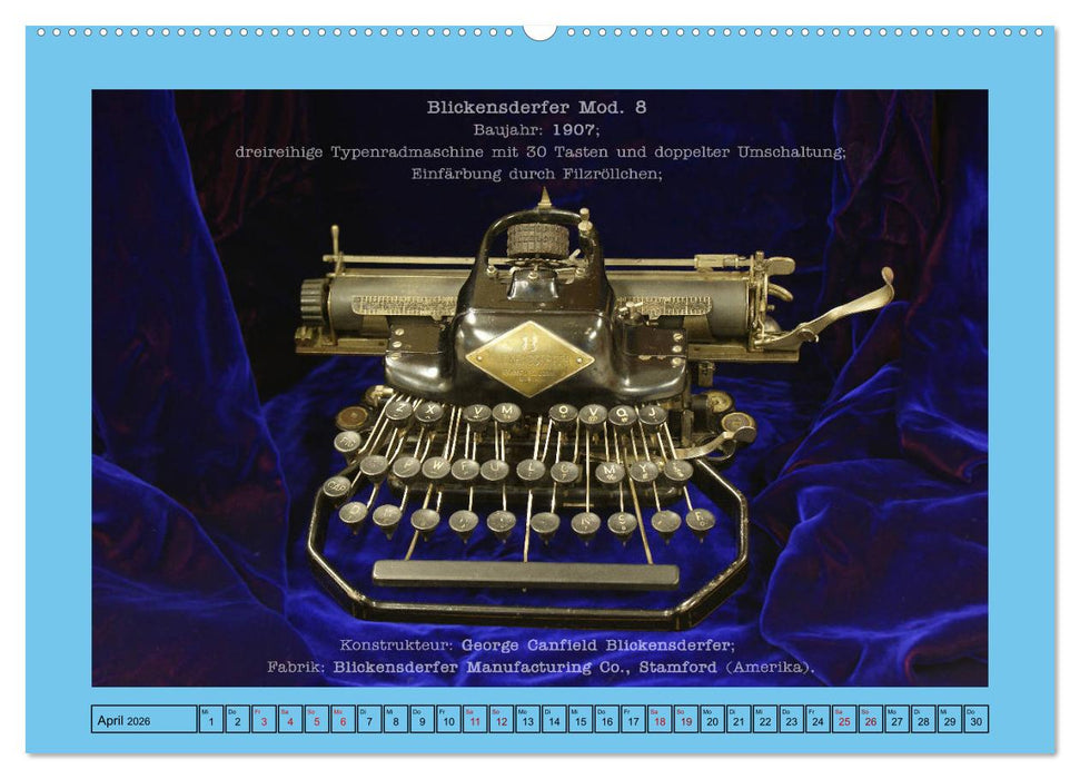 Schreibmaschinen um 1900 (CALVENDO Wandkalender 2026)