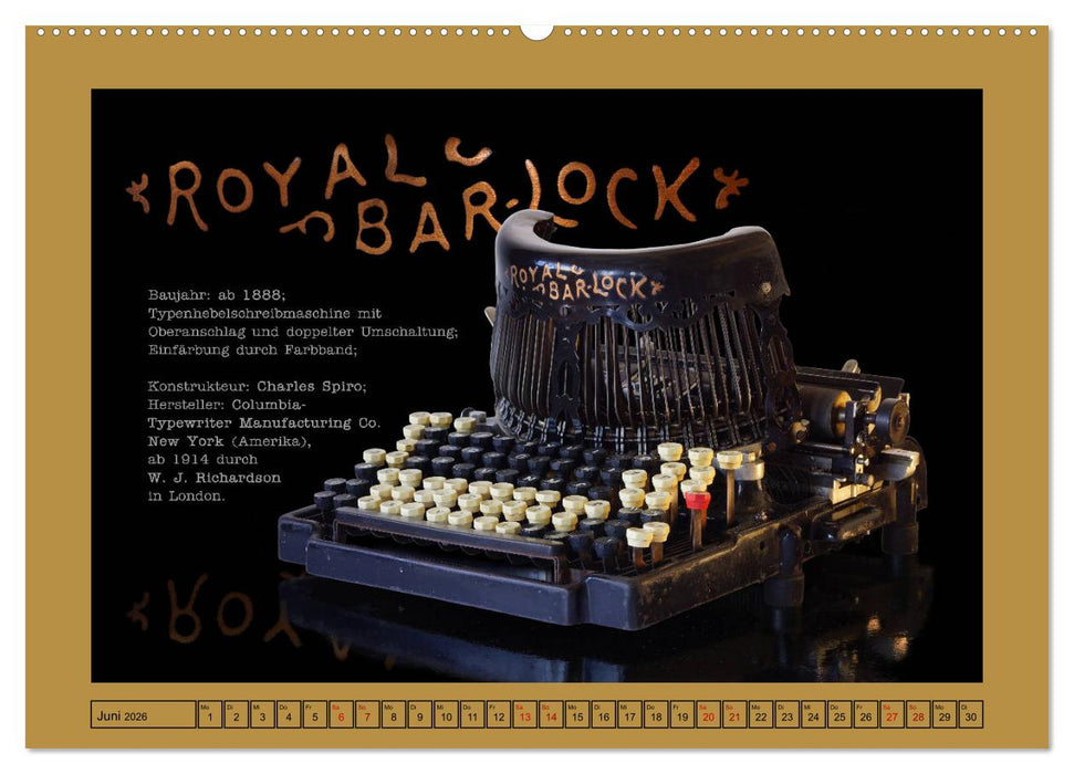 Schreibmaschinen um 1900 (CALVENDO Wandkalender 2026)