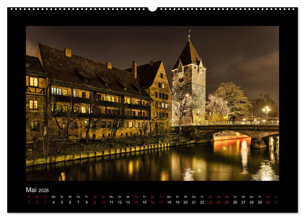 Nürnberg - Die Altstadt bei Nacht (CALVENDO Wandkalender 2026)