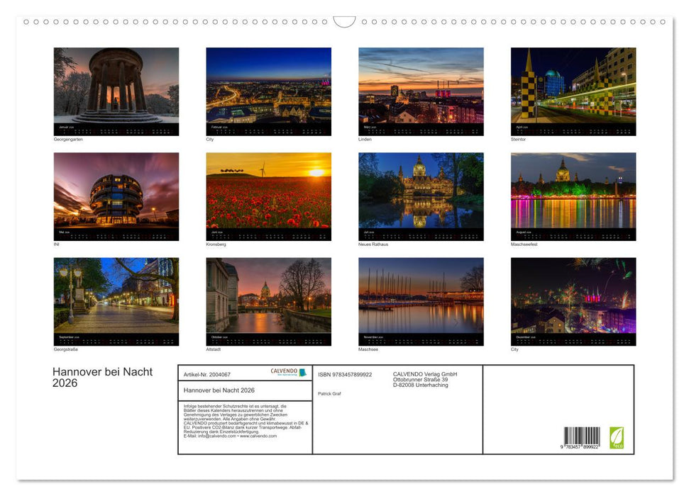 Hannover bei Nacht 2026 (CALVENDO Wandkalender 2026)