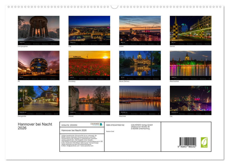 Hannover bei Nacht 2026 (CALVENDO Premium Wandkalender 2026)