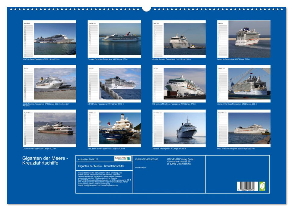 Giganten der Meere - Kreuzfahrtschiffe (CALVENDO Wandkalender 2026)