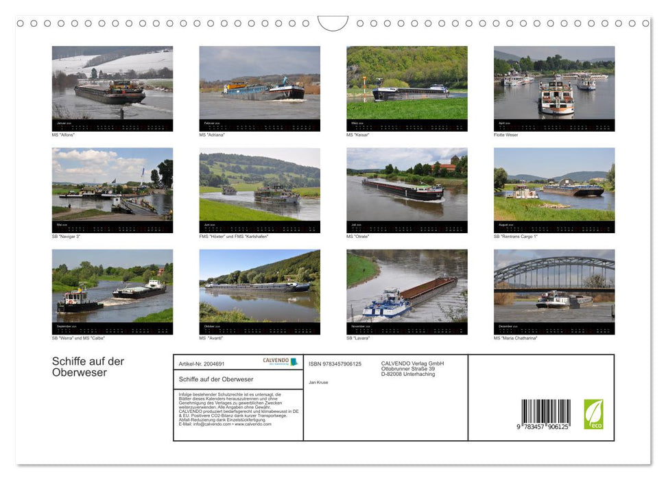 Schiffe auf der Oberweser (CALVENDO Wandkalender 2026)
