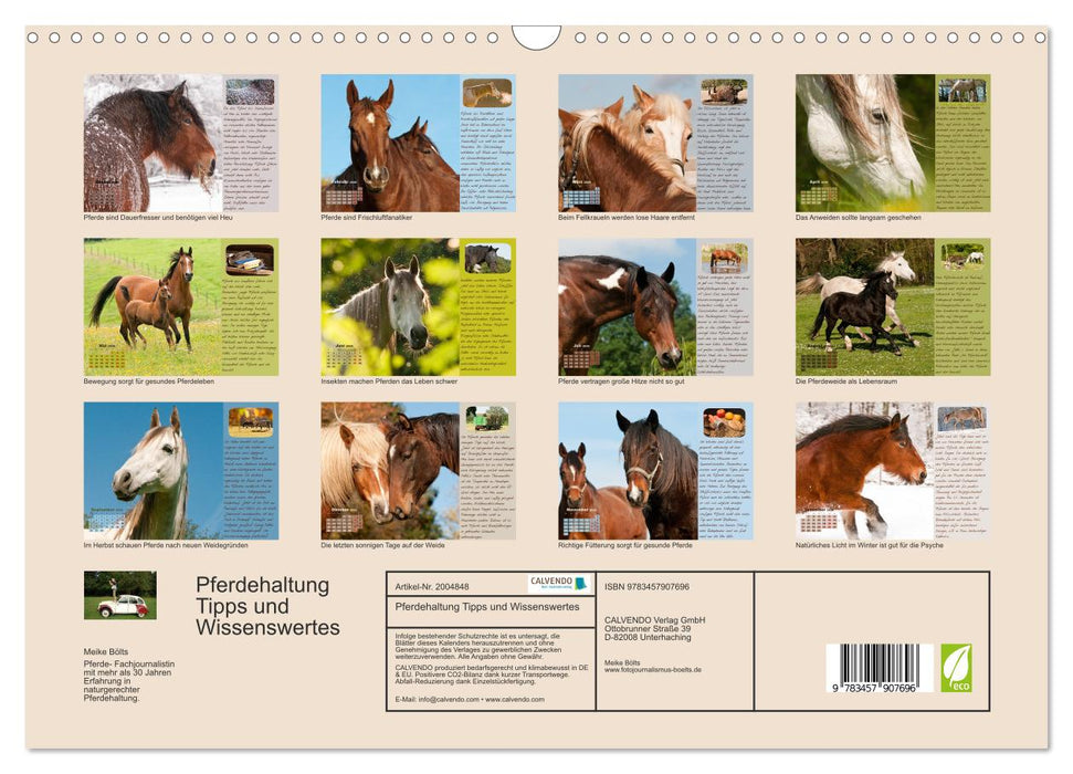 Pferdehaltung Tipps und Wissenswertes (CALVENDO Wandkalender 2026)