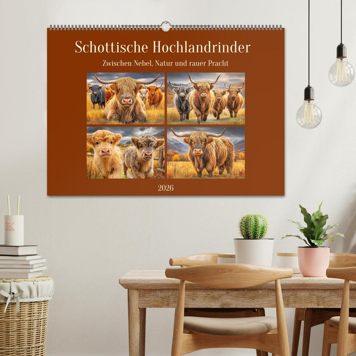 Schottische Hochlandrinder. Zwischen Nebel, Natur und rauer Pracht (CALVENDO Wandkalender 2026)