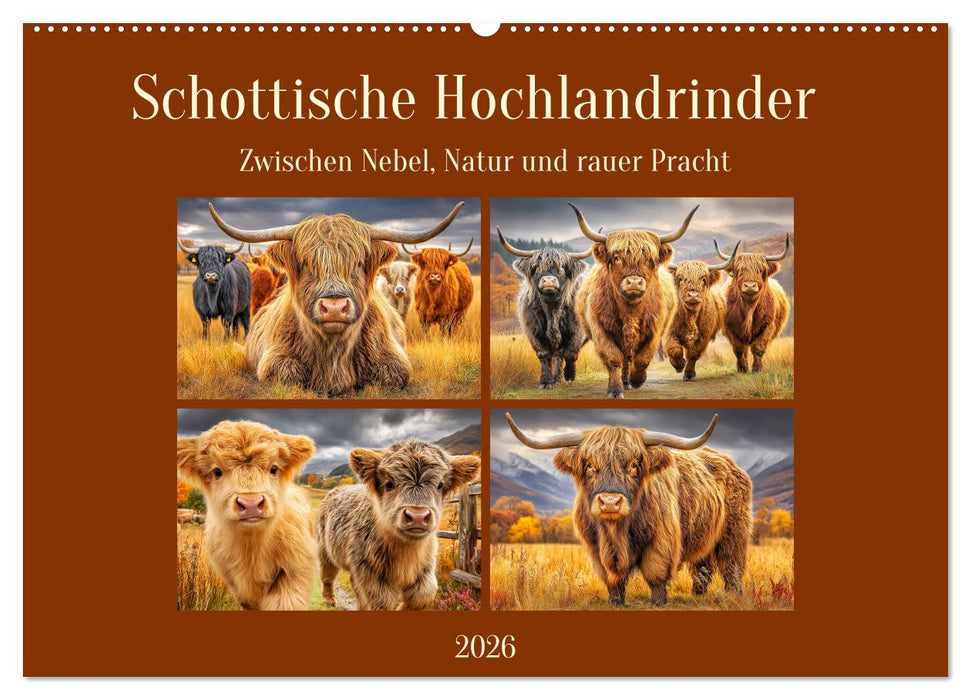 Schottische Hochlandrinder. Zwischen Nebel, Natur und rauer Pracht (CALVENDO Wandkalender 2026)