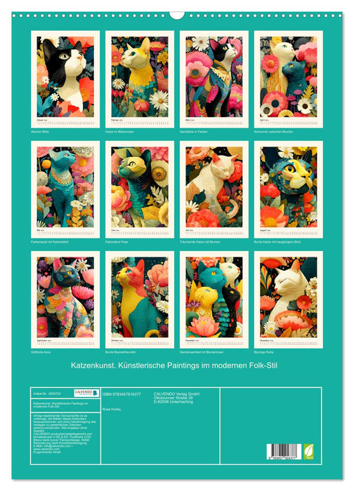 Katzenkunst. Künstlerische Paintings im modernen Folk-Stil (CALVENDO Wandkalender 2026)