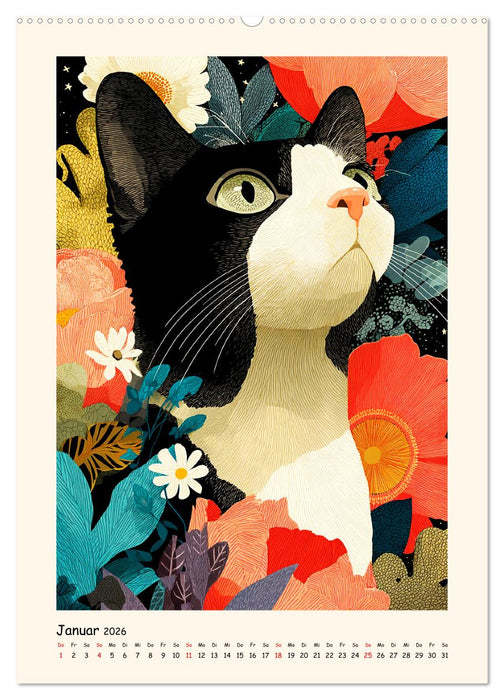 Katzenkunst. Künstlerische Paintings im modernen Folk-Stil (CALVENDO Wandkalender 2026)