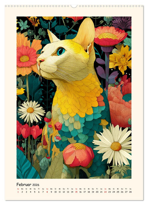 Katzenkunst. Künstlerische Paintings im modernen Folk-Stil (CALVENDO Wandkalender 2026)