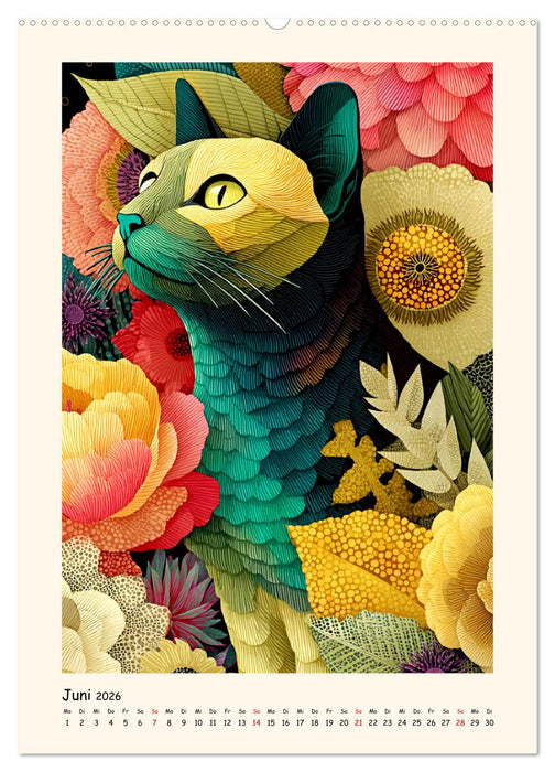 Katzenkunst. Künstlerische Paintings im modernen Folk-Stil (CALVENDO Wandkalender 2026)