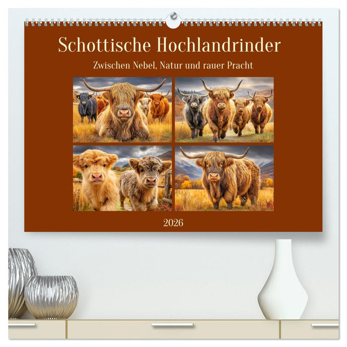 Schottische Hochlandrinder. Zwischen Nebel, Natur und rauer Pracht (CALVENDO Premium Wandkalender 2026)