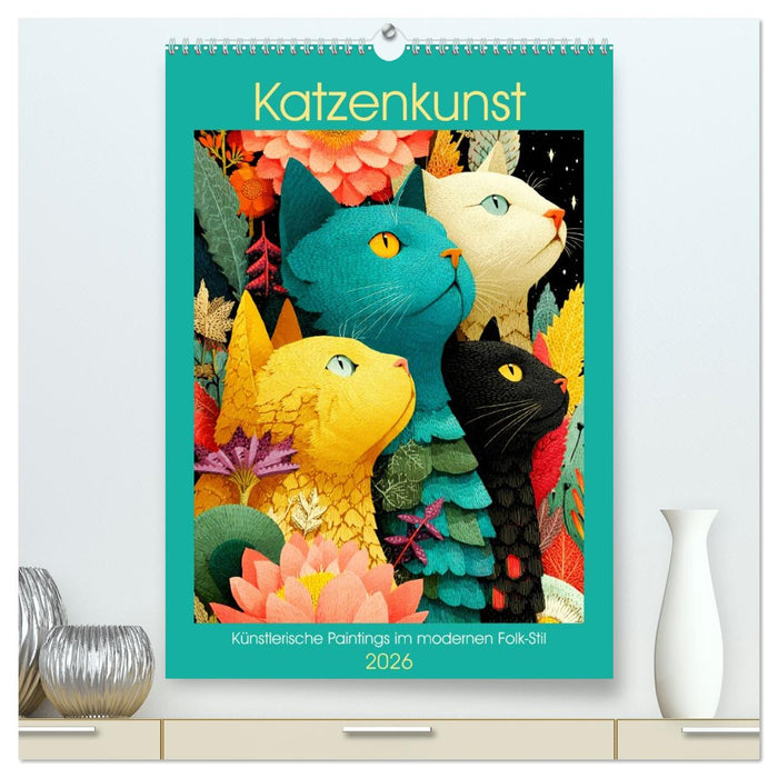 Katzenkunst. Künstlerische Paintings im modernen Folk-Stil (CALVENDO Premium Wandkalender 2026)