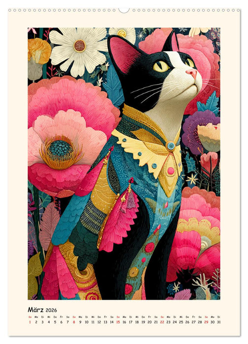 Katzenkunst. Künstlerische Paintings im modernen Folk-Stil (CALVENDO Premium Wandkalender 2026)