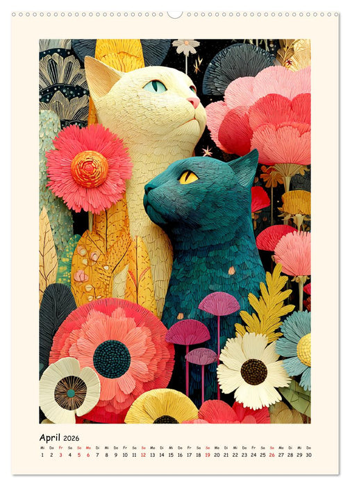 Katzenkunst. Künstlerische Paintings im modernen Folk-Stil (CALVENDO Premium Wandkalender 2026)