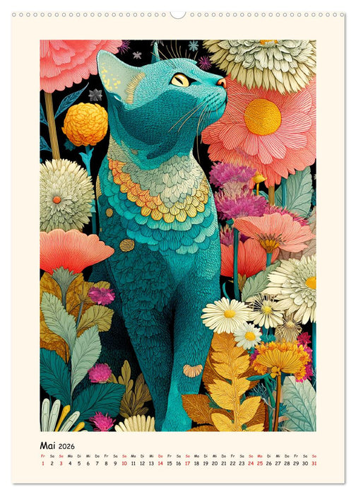 Katzenkunst. Künstlerische Paintings im modernen Folk-Stil (CALVENDO Premium Wandkalender 2026)