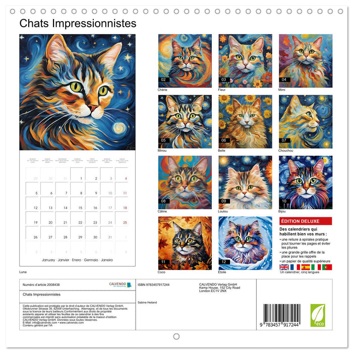 Chats Impressionnistes (CALVENDO Calendrier mensuel 2026)