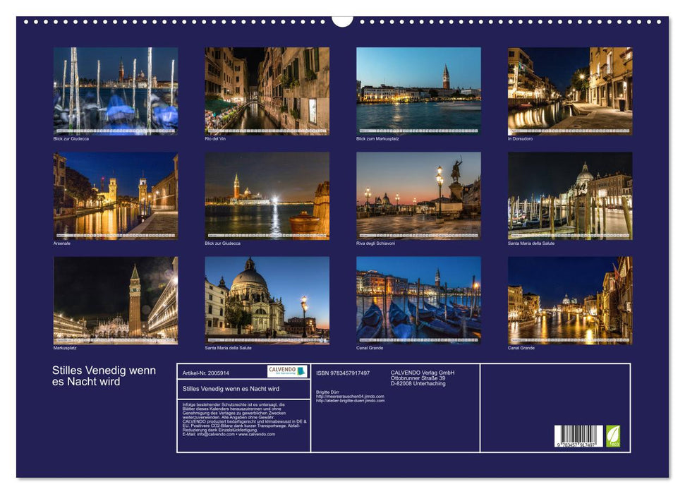 Stilles Venedig wenn es Nacht wird (CALVENDO Wandkalender 2026)