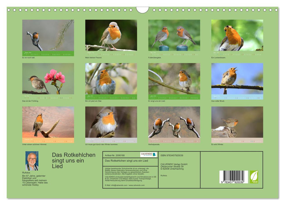 Das Rotkehlchen singt uns ein Lied (CALVENDO Wandkalender 2026)