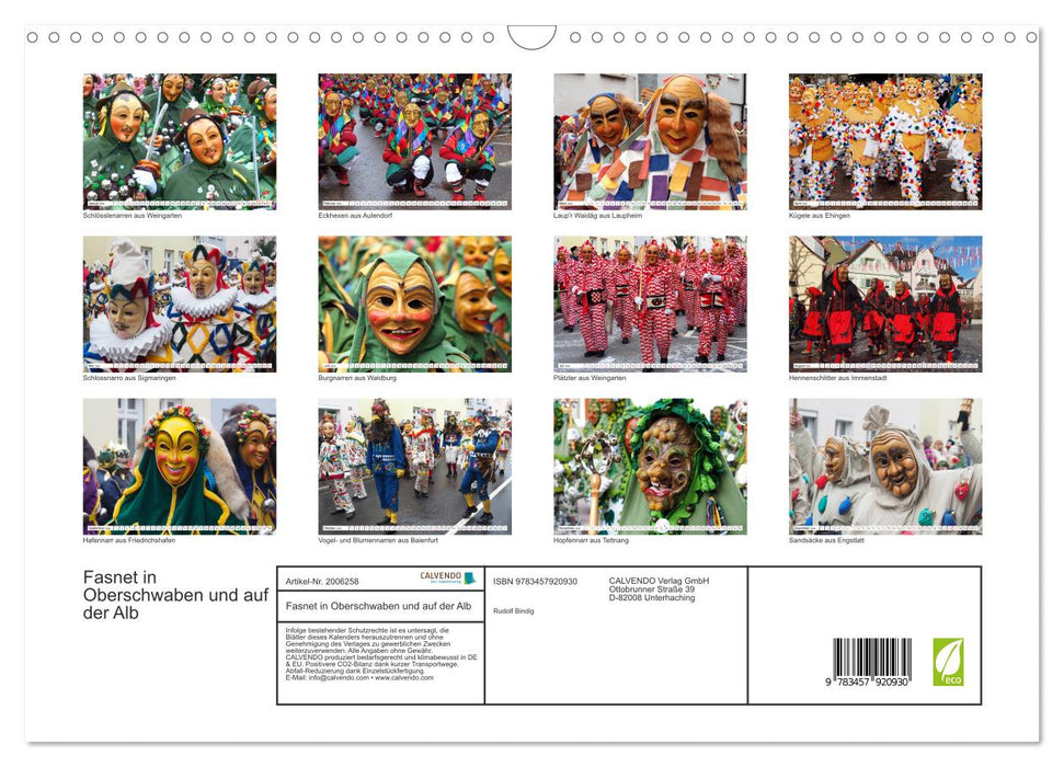 Fasnet in Oberschwaben und auf der Alb (CALVENDO Wandkalender 2026)