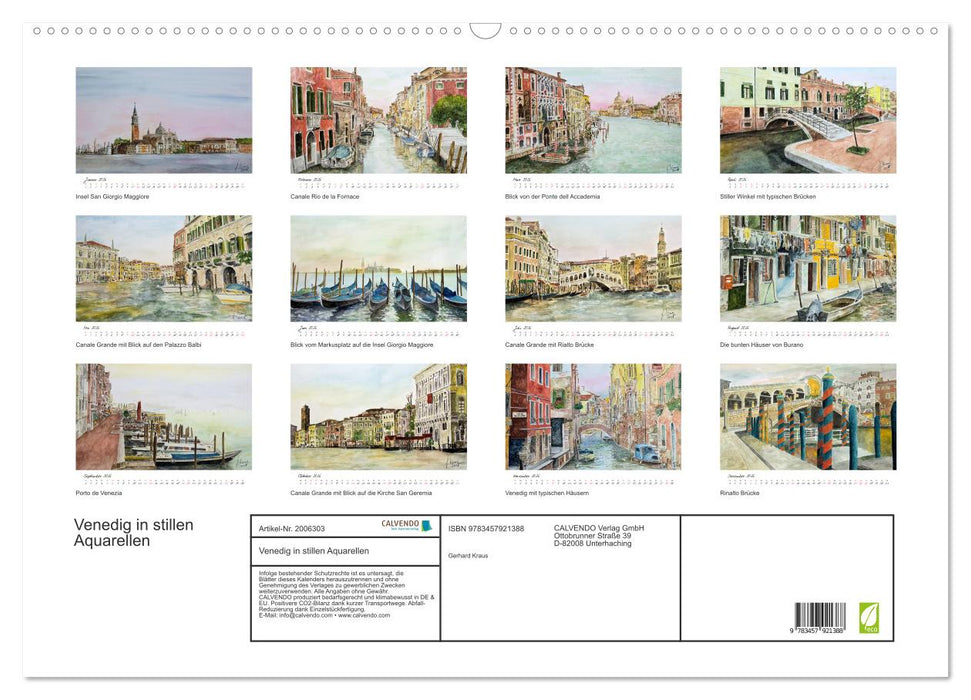 Venedig in stillen Aquarellen (CALVENDO Wandkalender 2026)