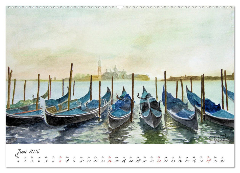 Venedig in stillen Aquarellen (CALVENDO Wandkalender 2026)
