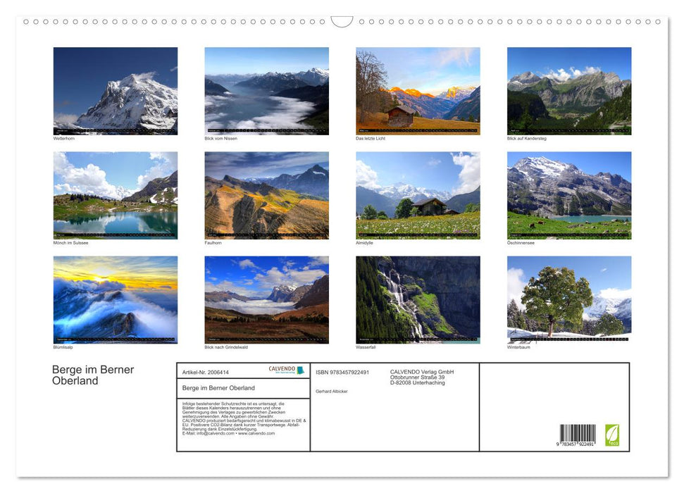 Berge im Berner Oberland (CALVENDO Wandkalender 2026)