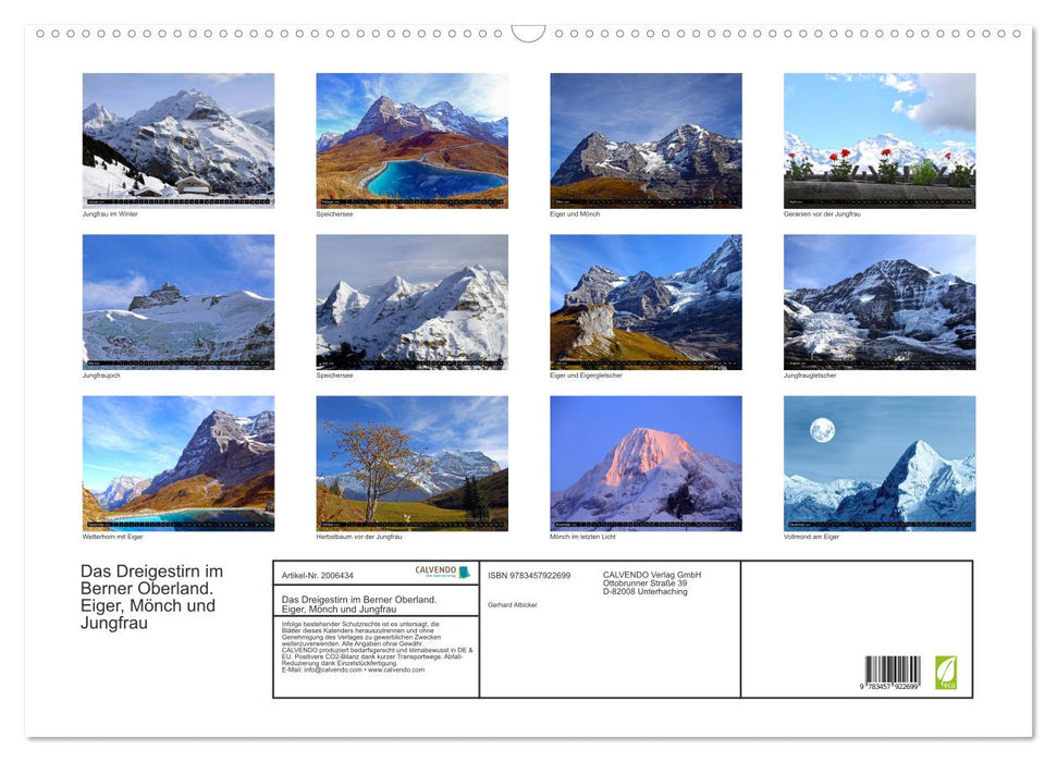 Das Dreigestirn im Berner Oberland. Eiger, Mönch und Jungfrau (CALVENDO Wandkalender 2026)