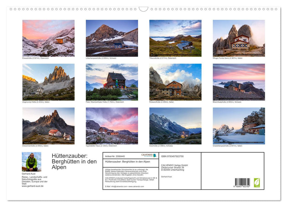 Hüttenzauber: Berghütten in den Alpen (CALVENDO Wandkalender 2026)