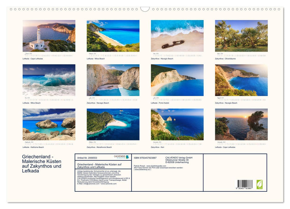 Griechenland - Malerische Küsten auf Zakynthos und Lefkada (CALVENDO Wandkalender 2026)