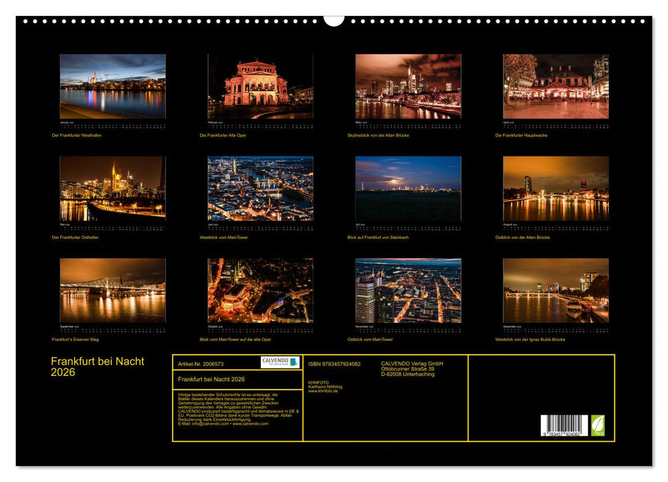 Frankfurt bei Nacht 2026 (CALVENDO Wandkalender 2026)