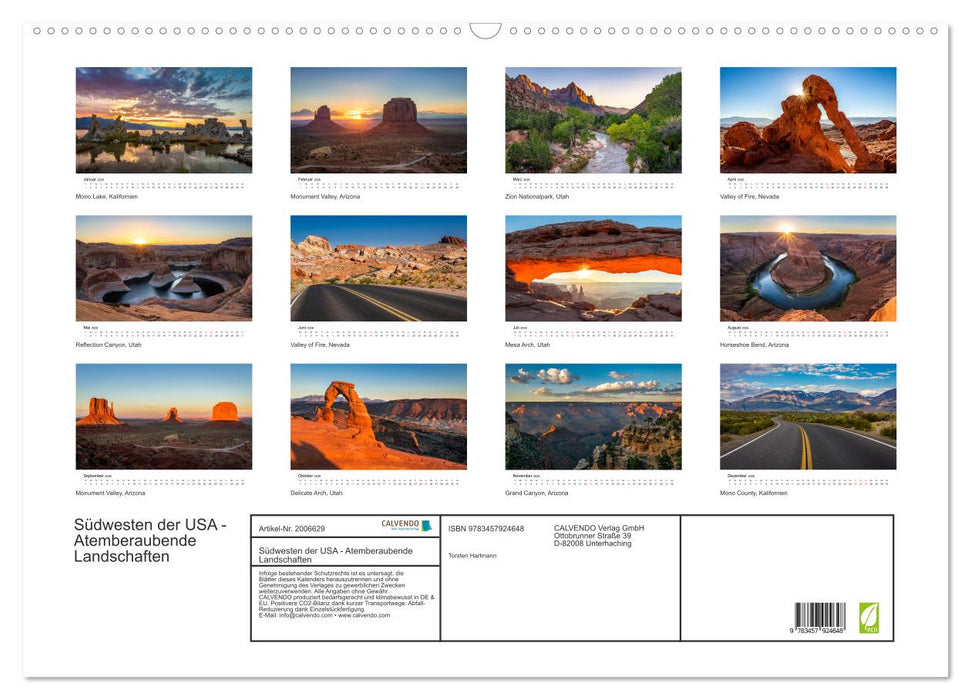 Südwesten der USA - Atemberaubende Landschaften (CALVENDO Wandkalender 2026)