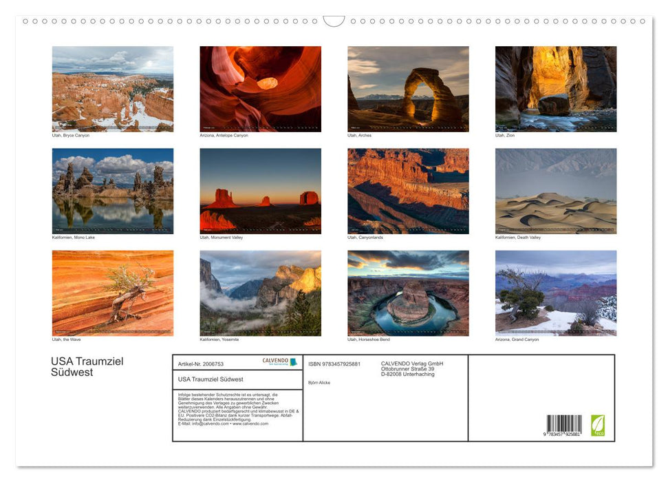 USA Traumziel Südwest (CALVENDO Wandkalender 2026)