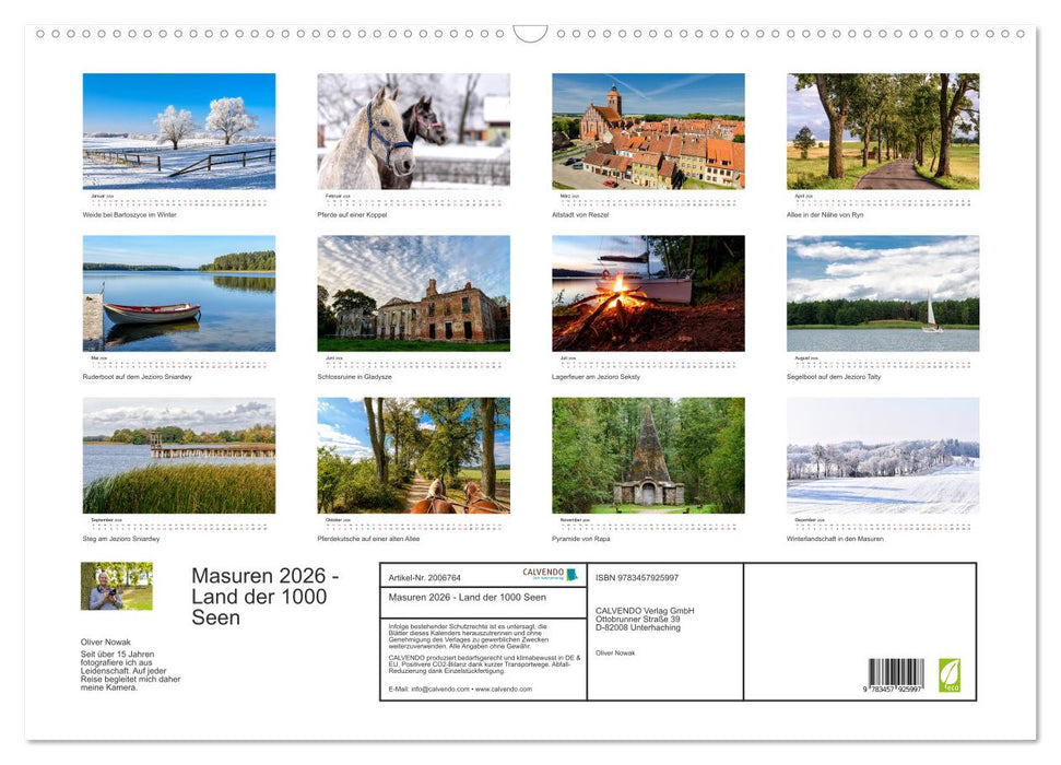 Masuren 2026 - Land der 1000 Seen (CALVENDO Wandkalender 2026)