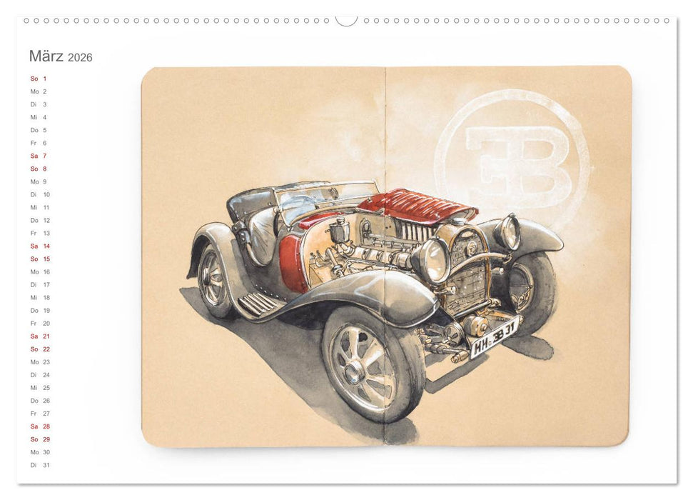 Classic Car Sketchbook (CALVENDO Wandkalender 2026)