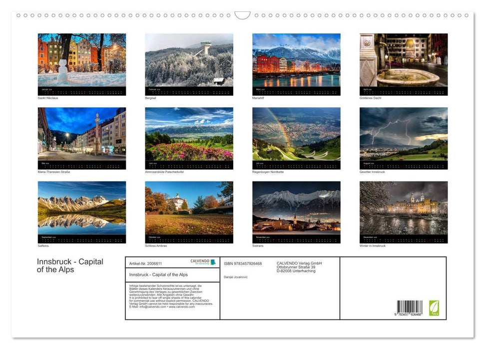 Innsbruck - Capital of the Alps (CALVENDO Wandkalender 2026)