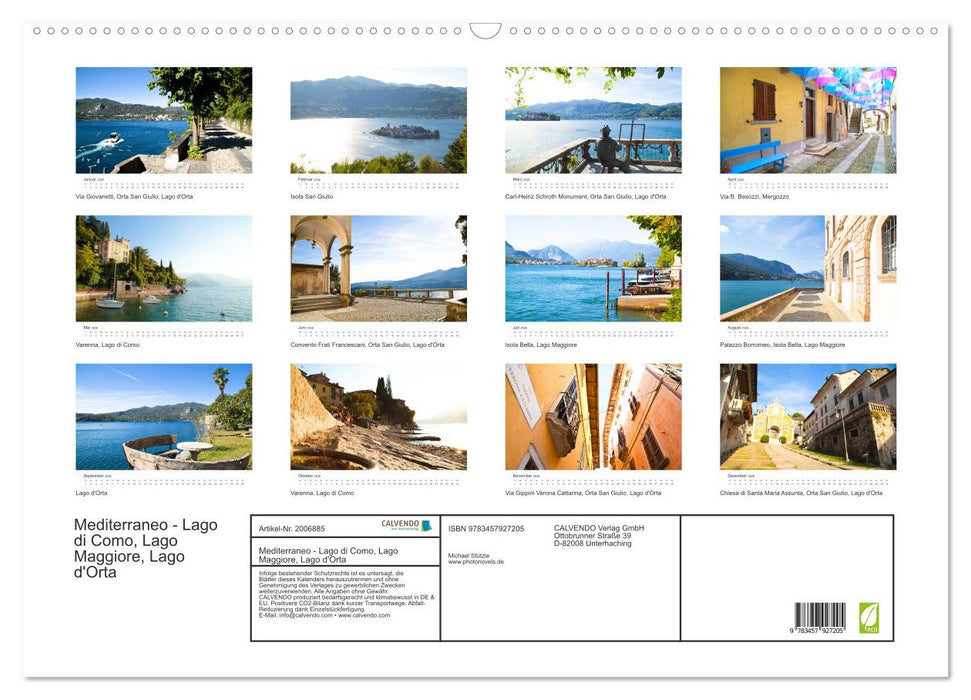 Mediterraneo - Lago di Como, Lago Maggiore, Lago d'Orta (CALVENDO Wandkalender 2026)