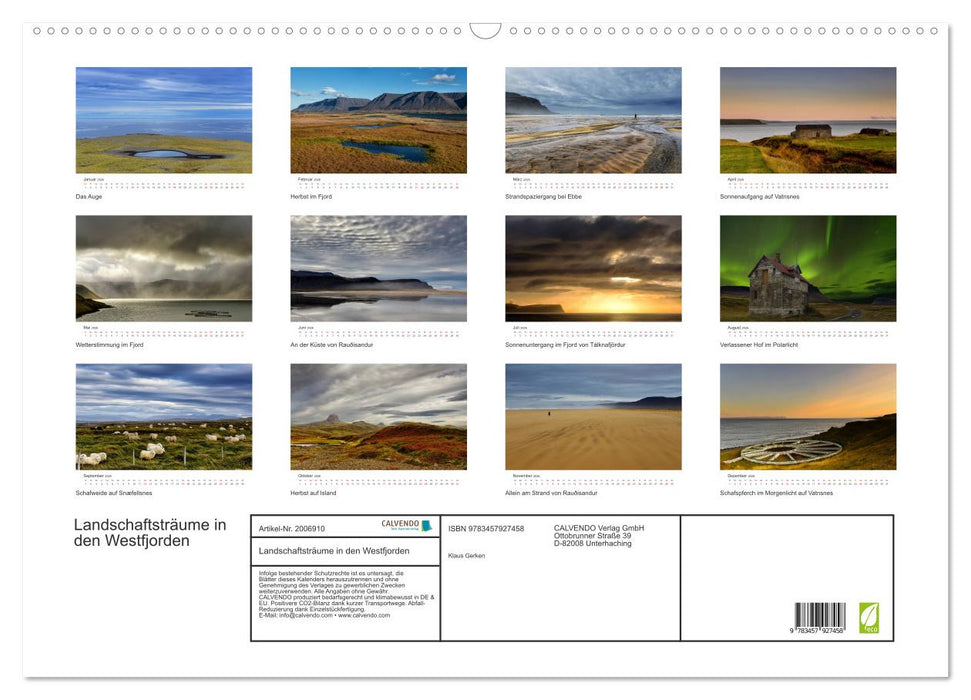 Landschaftsträume in den Westfjorden (CALVENDO Wandkalender 2026)