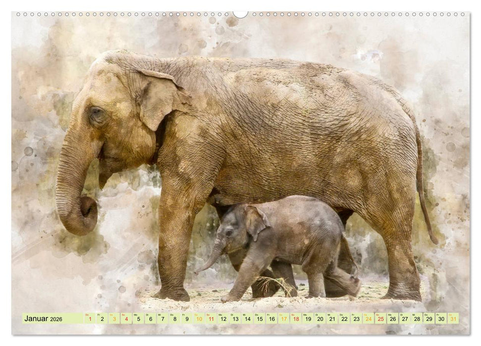 Elefanten - künstlerische Impressionen der größten noch lebenden Landtiere (CALVENDO Wandkalender 2026)
