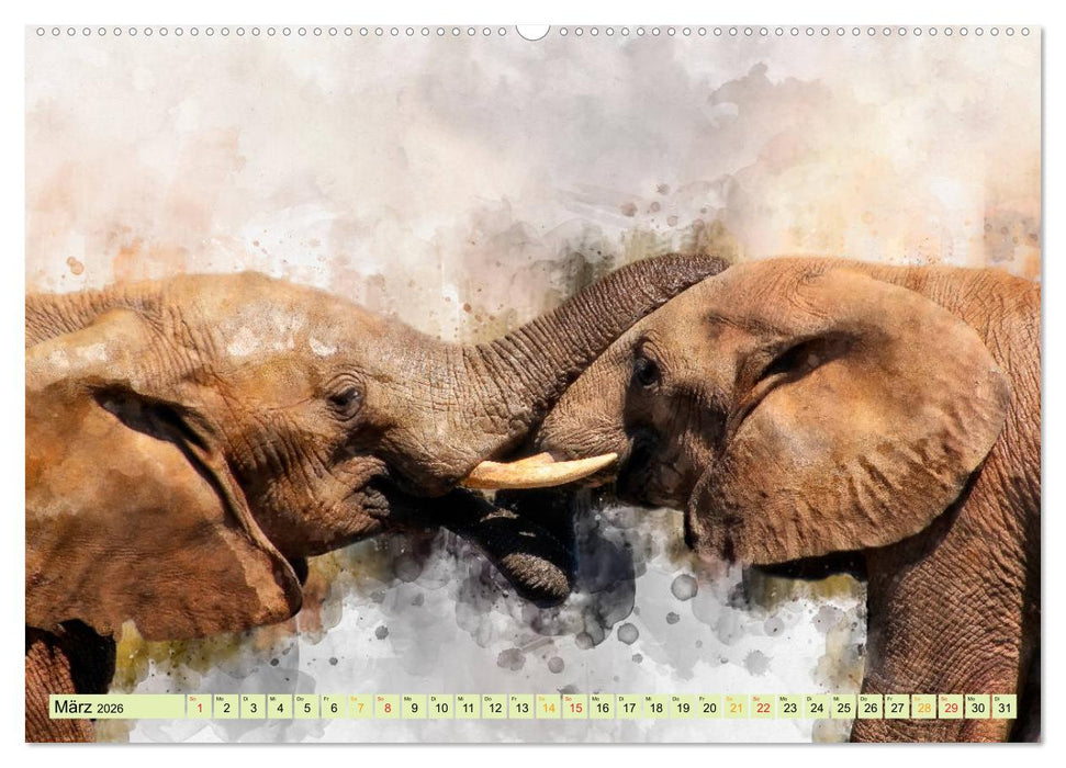 Elefanten - künstlerische Impressionen der größten noch lebenden Landtiere (CALVENDO Wandkalender 2026)