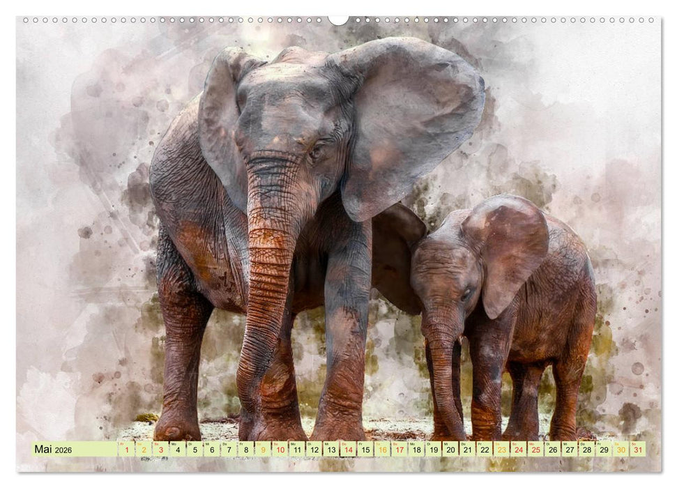 Elefanten - künstlerische Impressionen der größten noch lebenden Landtiere (CALVENDO Wandkalender 2026)